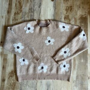 Source Unknown Beige Floral Sweater